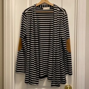 Merry fun shawl collar striped cardigan long sleeve elbow patch size L